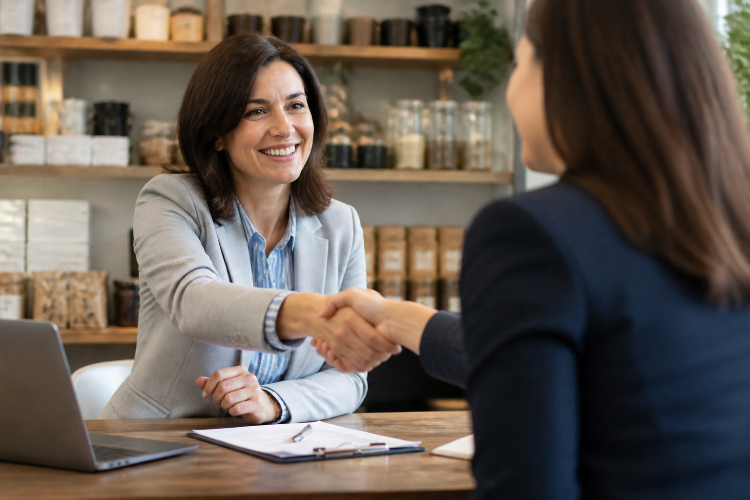 Business advisor shaking hands with a client